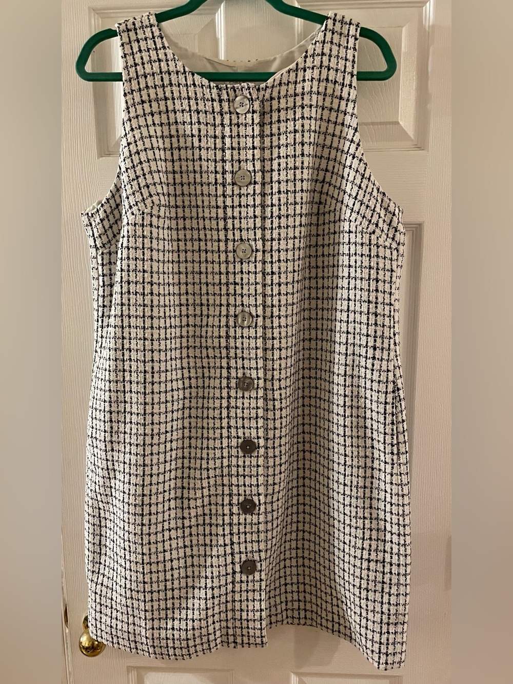 J. Crew White and Black Tweed Button-Front Shift Dress